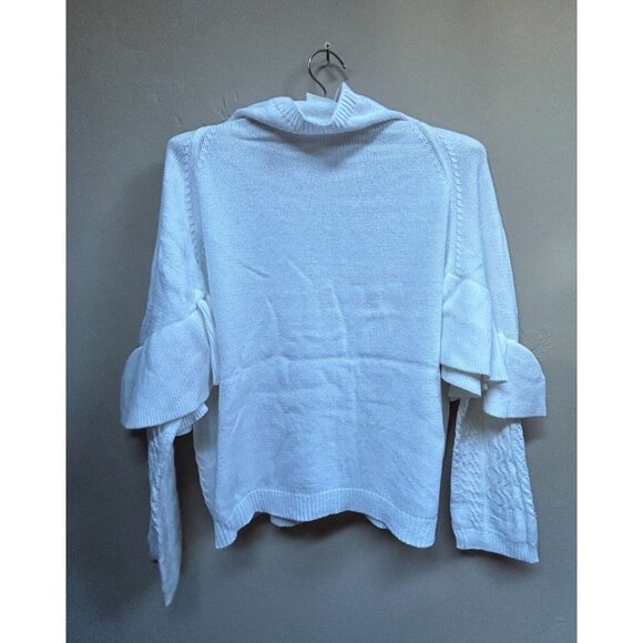 New Project Naadam White Mock neck Cable Knit Chunky Ruffle Sweater Women Large - Picture 2 of 10